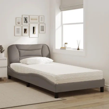 Lit avec matelas Hvar taupe 100x200 cm tissu