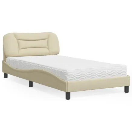 Lit avec matelas Hvar crème 100x200 cm tissu