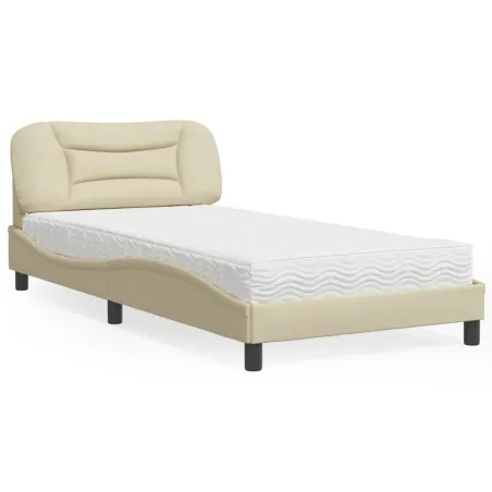 Lit avec matelas Hvar crème 100x200 cm tissu