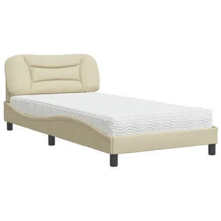 Lit avec matelas Hvar crème 100x200 cm tissu 2