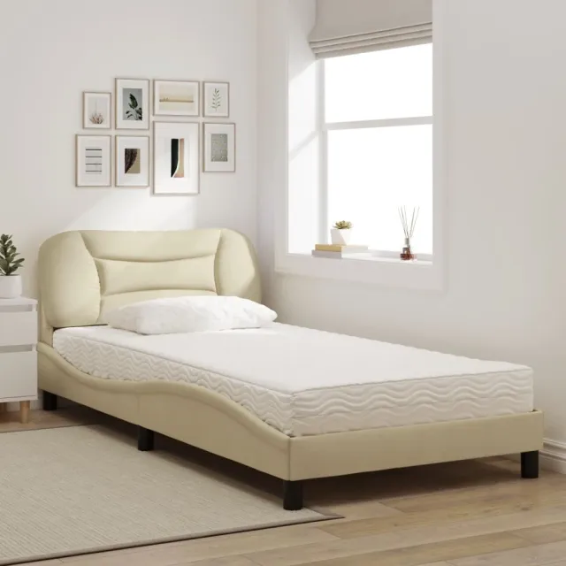 Lit avec matelas Hvar crème 100x200 cm tissu
