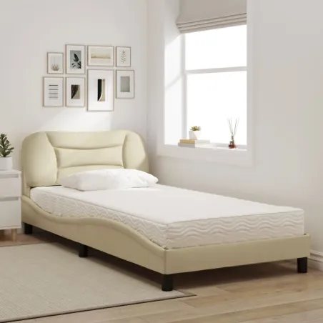 Lit avec matelas Hvar crème 100x200 cm tissu