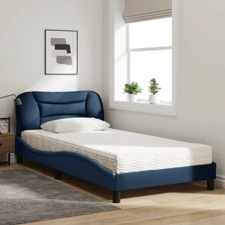 Lit avec matelas Hvar bleu 100x200 cm tissu