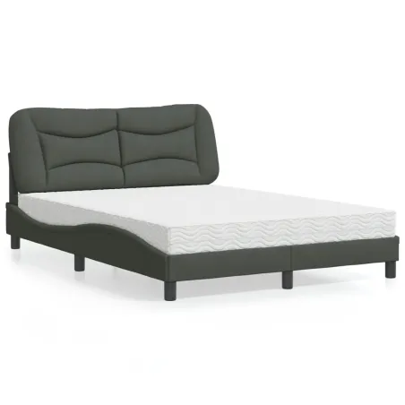 Lit avec matelas Hvar gris foncé 120x200 cm tissu