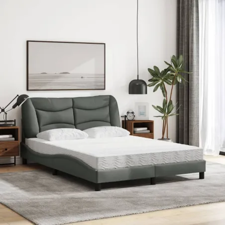 Lit avec matelas Hvar gris foncé 120x200 cm tissu