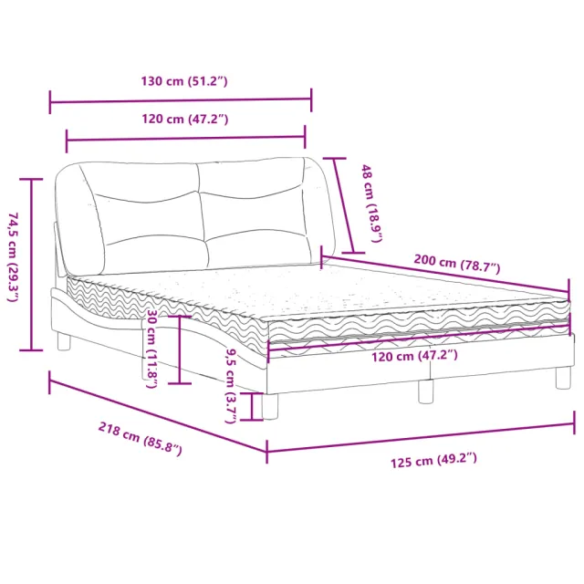 Lit avec matelas Hvar gris foncé 120x200 cm tissu