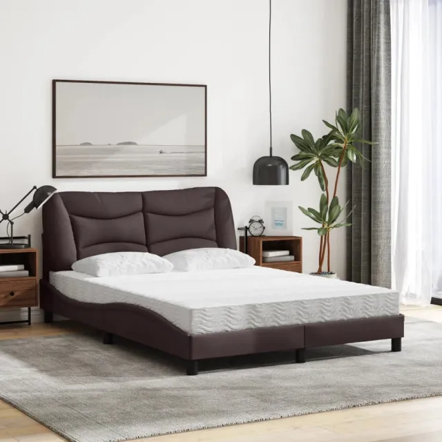Lit avec matelas Hvar marron foncé 120x200 cm tissu