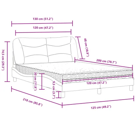Lit avec matelas Hvar marron foncé 120x200 cm tissu
