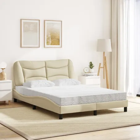 Lit avec matelas Hvar crème 120x200 cm tissu