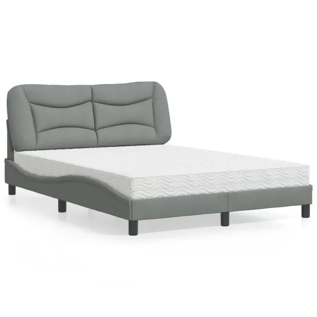 Lit avec matelas Hvar gris clair 140x190 cm tissu