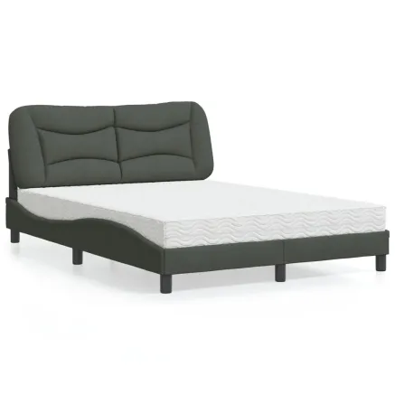 Lit avec matelas Hvar gris foncé 140x190 cm tissu