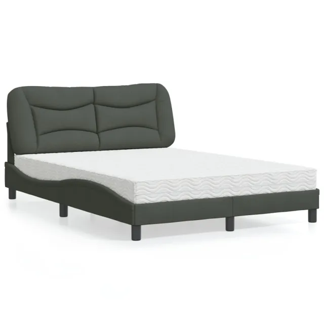 Lit avec matelas Hvar gris foncé 140x190 cm tissu