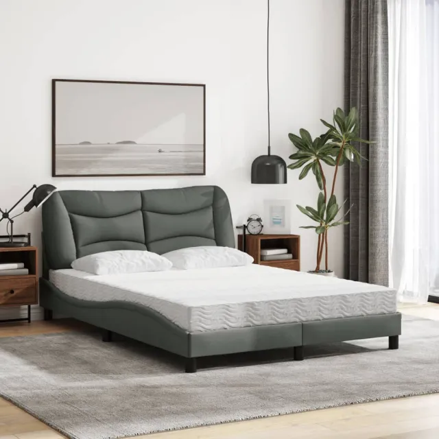 Lit avec matelas Hvar gris foncé 140x190 cm tissu