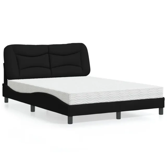 Lit avec matelas Hvar noir 140x190 cm tissu