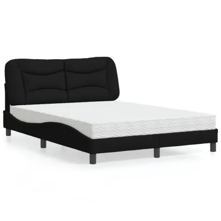 Lit avec matelas Hvar noir 140x190 cm tissu