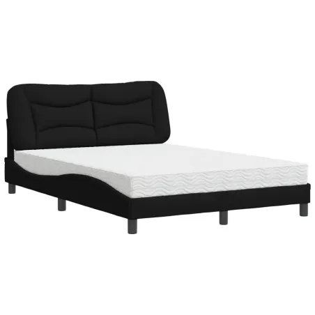 Lit avec matelas Hvar noir 140x190 cm tissu