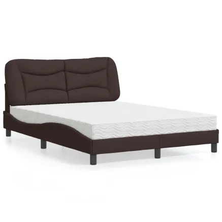 Lit avec matelas Hvar marron foncé 140x190 cm tissu