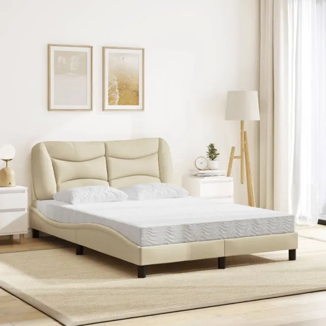 Lit avec matelas Hvar crème 140x190 cm tissu