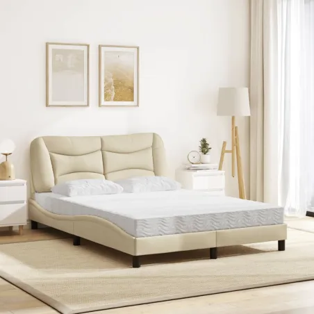 Lit avec matelas Hvar crème 140x190 cm tissu