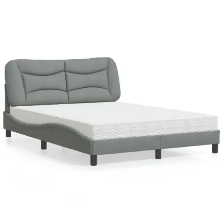 Lit avec matelas Hvar gris clair 140x200 cm tissu