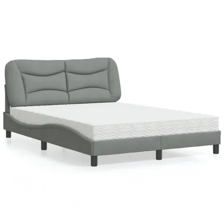 Lit avec matelas Hvar gris clair 140x200 cm tissu