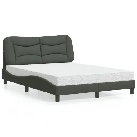 Lit avec matelas Hvar gris foncé 140x200 cm tissu