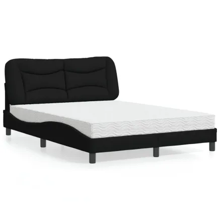Lit avec matelas Hvar noir 140x200 cm tissu