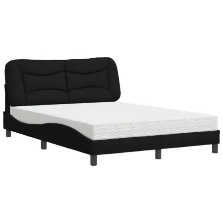 Lit avec matelas Hvar noir 140x200 cm tissu