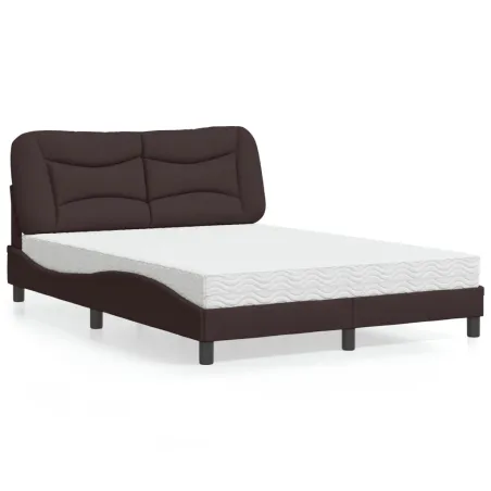 Lit avec matelas Hvar marron foncé 140x200 cm tissu