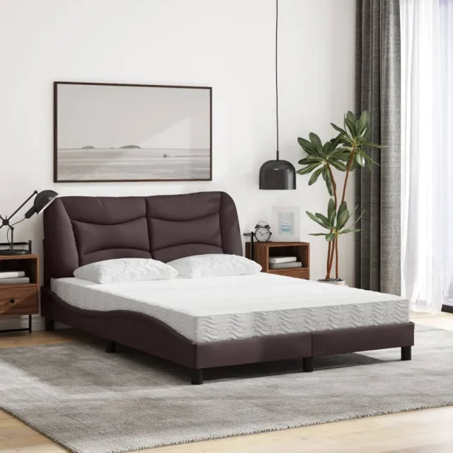Lit avec matelas Hvar marron foncé 140x200 cm tissu