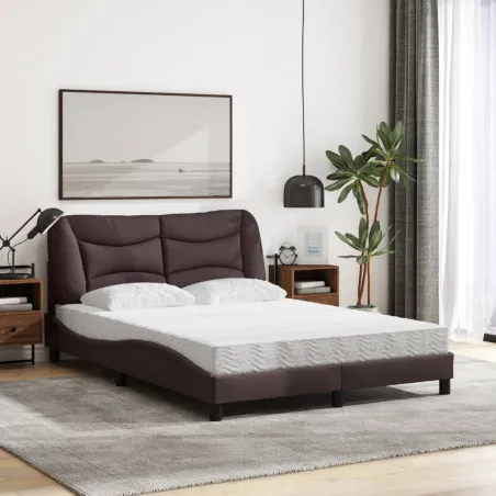 Lit avec matelas Hvar marron foncé 140x200 cm tissu