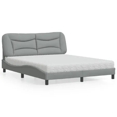 Lit avec matelas Hvar gris clair 160x200 cm tissu