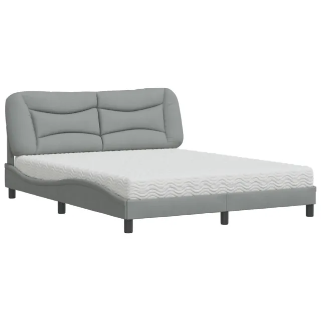 Lit avec matelas Hvar gris clair 160x200 cm tissu