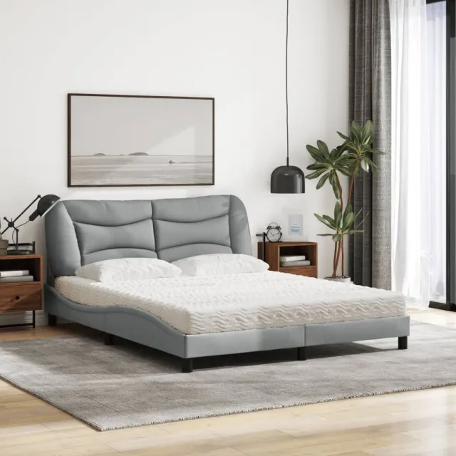 Lit avec matelas Hvar gris clair 160x200 cm tissu