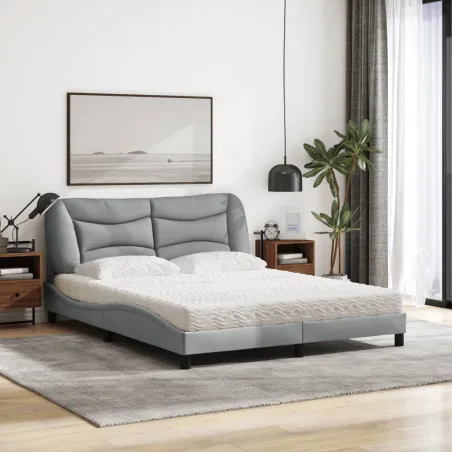 Lit avec matelas Hvar gris clair 160x200 cm tissu