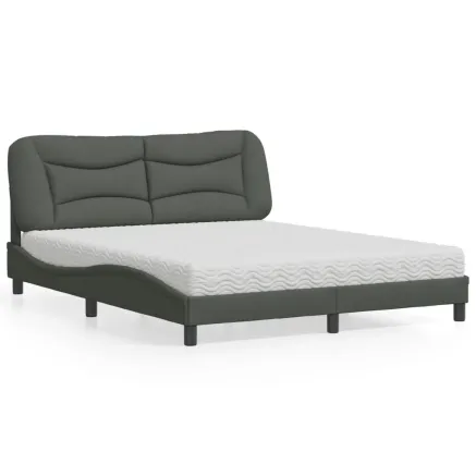 Lit avec matelas Hvar gris foncé 160x200 cm tissu