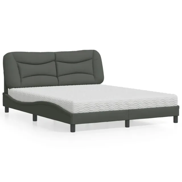 Lit avec matelas Hvar gris foncé 160x200 cm tissu