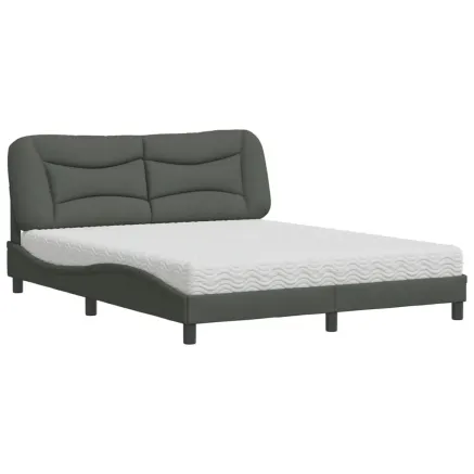 Lit avec matelas Hvar gris foncé 160x200 cm tissu 2