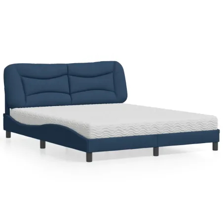 Lit avec matelas Hvar bleu 160x200 cm tissu