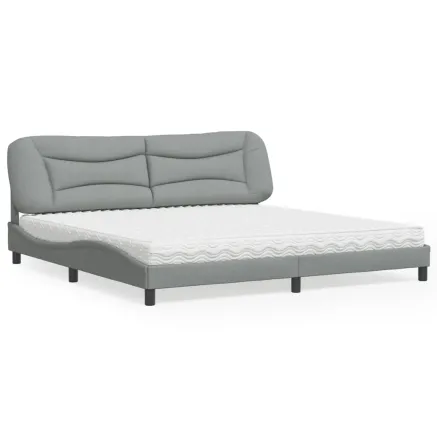 Lit avec matelas Hvar gris clair 200x200 cm tissu