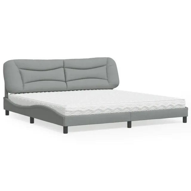 Lit avec matelas Hvar gris clair 200x200 cm tissu