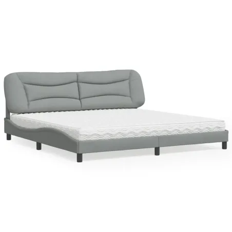 Lit avec matelas Hvar gris clair 200x200 cm tissu