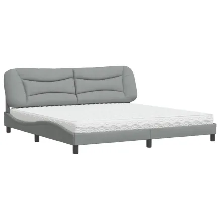 Lit avec matelas Hvar gris clair 200x200 cm tissu 2