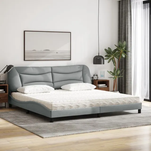 Lit avec matelas Hvar gris clair 200x200 cm tissu