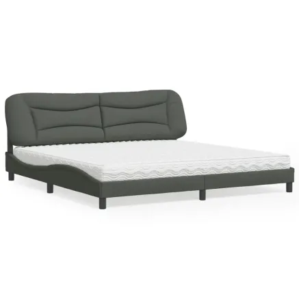 Lit avec matelas Hvar gris foncé 200x200 cm tissu