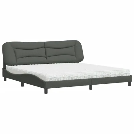 Lit avec matelas Hvar gris foncé 200x200 cm tissu 2