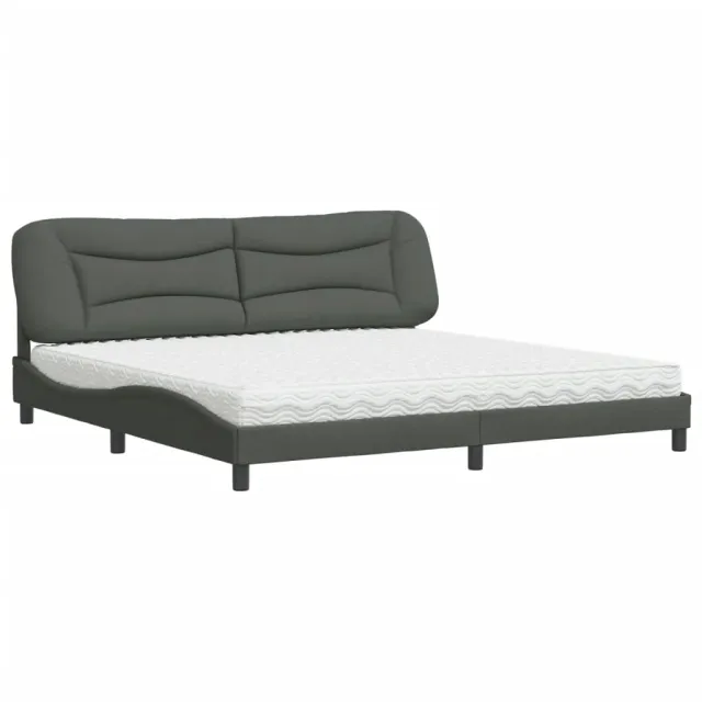 Lit avec matelas Hvar gris foncé 200x200 cm tissu