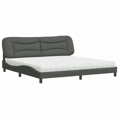 Lit avec matelas Hvar gris foncé 200x200 cm tissu