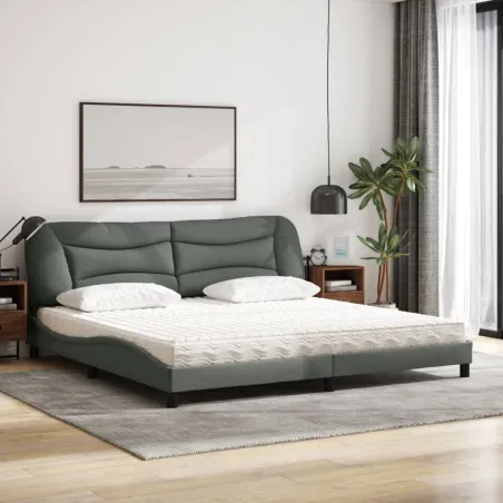 Lit avec matelas Hvar gris foncé 200x200 cm tissu