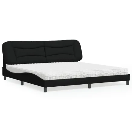 Lit avec matelas Hvar noir 200x200 cm tissu